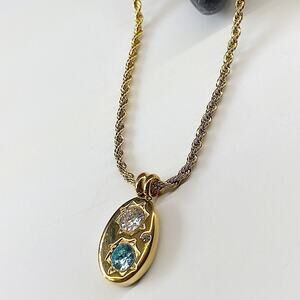 NEW Gold & Blue Crystal Pendant Necklace